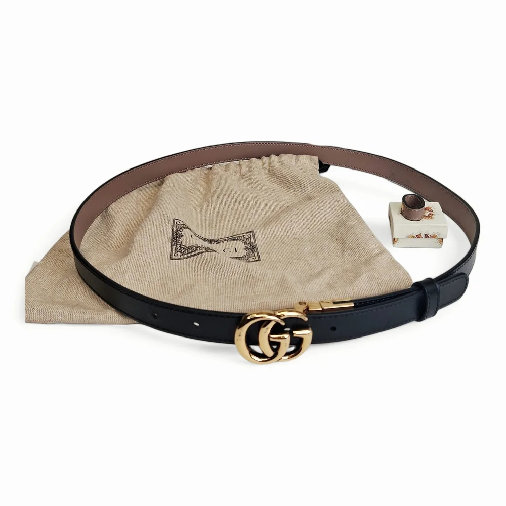 Gucci Women's GG Marmont Leather Narrow Reversible Belt- Dusty Pink/Black 90/36 - Picture 1 of 5